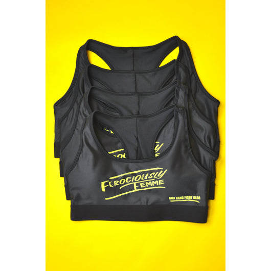 Yellow and Black Ferociously Femme Sports Bra – Girl Gang Fight Gear
